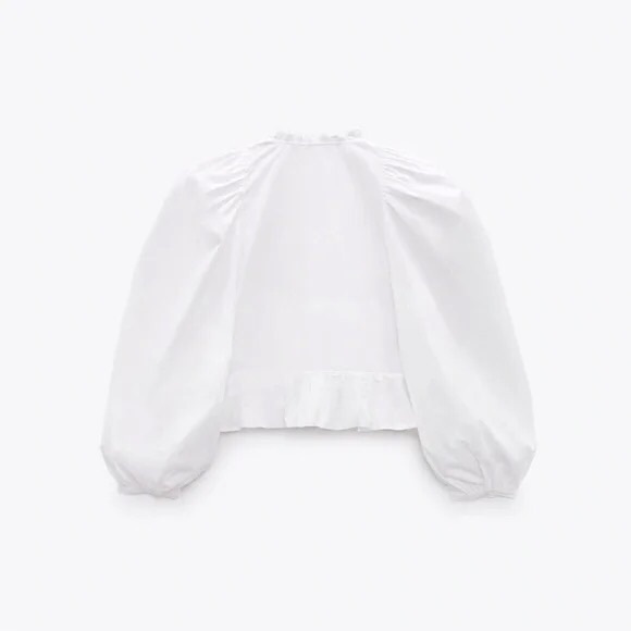 Zara white ruffle neck poplin blouse S - Picture 3 of 6